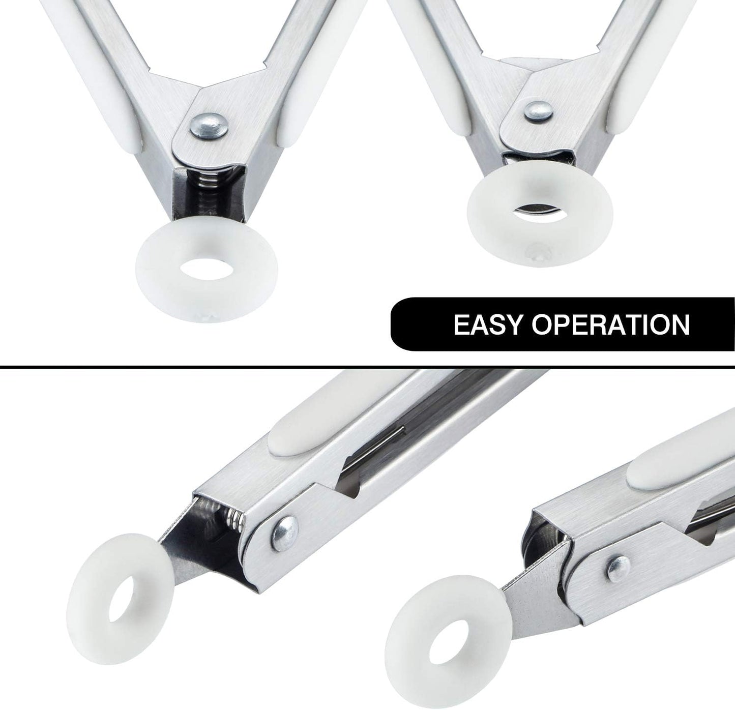 Kitchen Food Tongs - 7" Mini Silicone Serving Tongs for Appetizers - Set of 3 (Black White Gray)