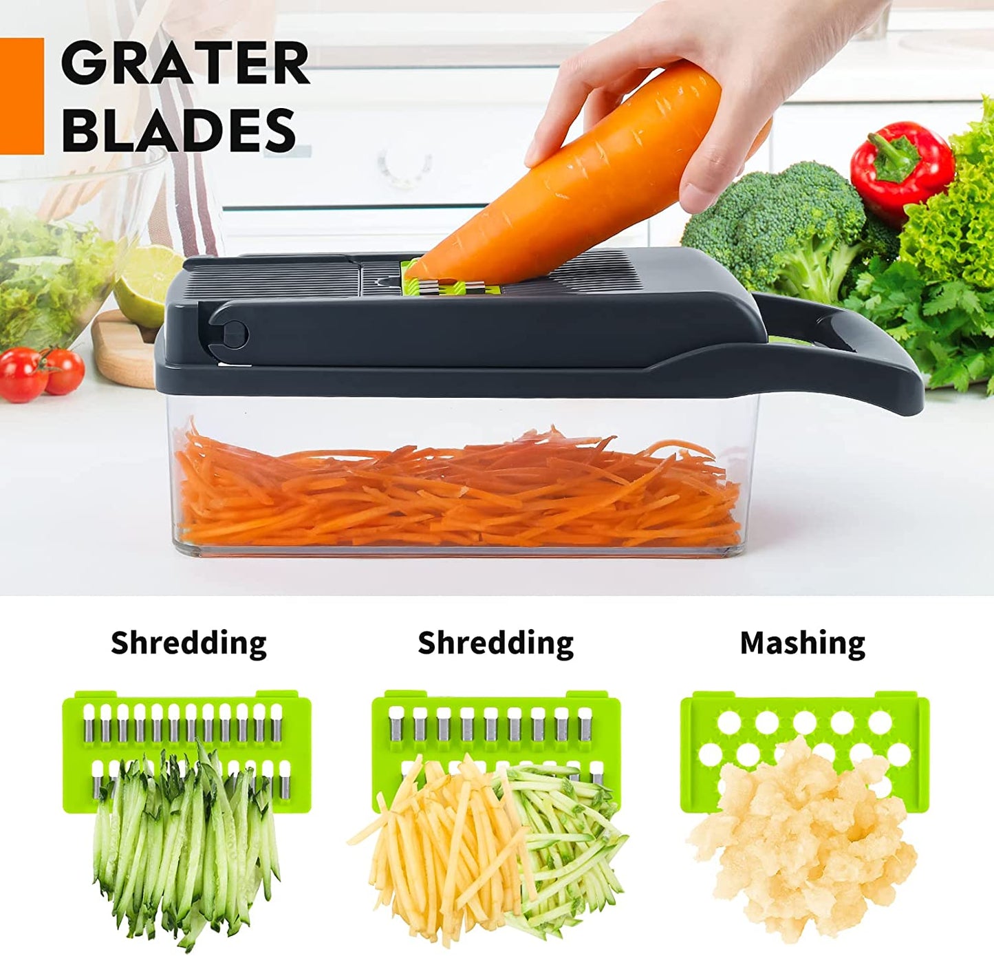 Vegetable Chopper, Pro Onion Chopper, 14 in 1Multifunctional Food Chopper, Kitchen Vegetable Slicer Dicer Cutter,Veggie Chopper with 8 Blades,Carrot and Garlic Chopper with Container (Gray)
