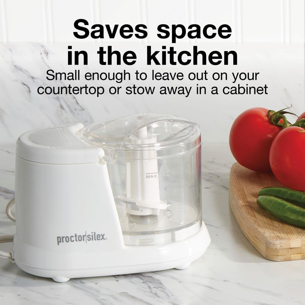 Durable Electric Vegetable Chopper & Mini Food Processor for Chopping, Puree & Emulsify, 1.5 Cup, White