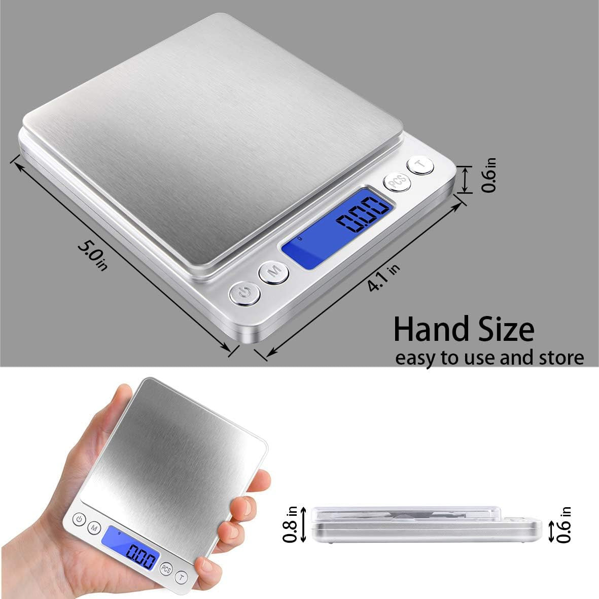 Digital Gram Scale .01 Gram Accuracy, 500G Small Jewelry Scale, Mini Kitchen Food Scale for Herb, Powder, Gold, Coin - Weight Gram and Oz