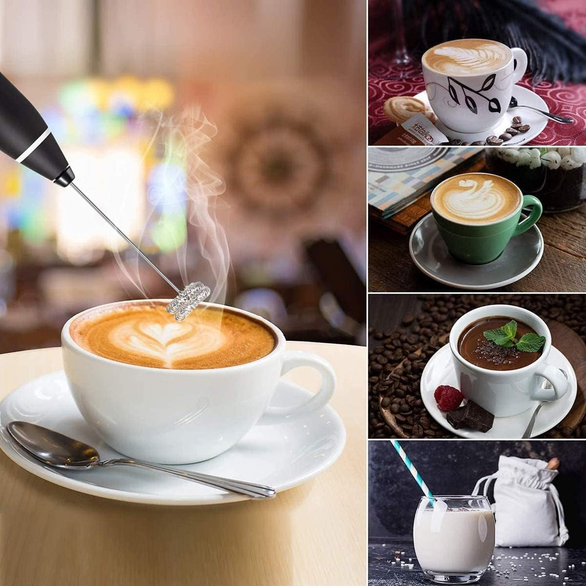 Milk Frother Handheld, Immersion Blender Cordlesss Foam Maker USB Rechargeable Small Mixer with 2 Stainless Whisks,Wisker for Stirring 3-Speed Adjustable Mini Frother for Cappuccino Latte Coffee Egg