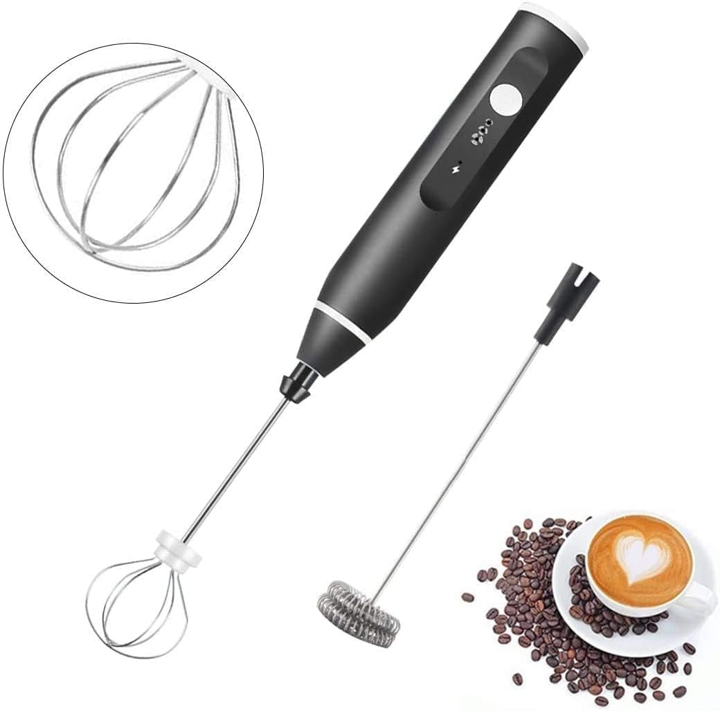 Milk Frother Handheld, Immersion Blender Cordlesss Foam Maker USB Rechargeable Small Mixer with 2 Stainless Whisks,Wisker for Stirring 3-Speed Adjustable Mini Frother for Cappuccino Latte Coffee Egg