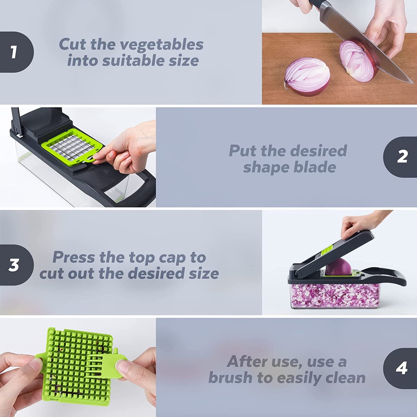 Vegetable Chopper, Pro Onion Chopper, 14 in 1Multifunctional Food Chopper, Kitchen Vegetable Slicer Dicer Cutter,Veggie Chopper with 8 Blades,Carrot and Garlic Chopper with Container (Gray)