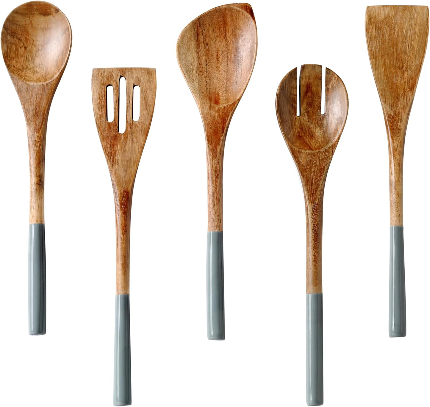 Wooden Spoons for Cooking | 12" Premium Acacia Wooden Utensil Set of 5 - Smooth Finish, Soft Comfort Cooking Utensils Set for Kitchen, Gifts | Non Stick Wooden Cooking Utensils Set of 5