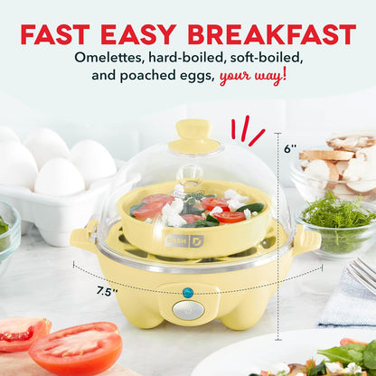 Rapid Egg Cooker: 6 Egg Capacity Electric Egg Cooker for Hard Boiled Eggs, Poached Eggs, Scrambled Eggs, or Omelets with Auto Shut off Feature - Yellow