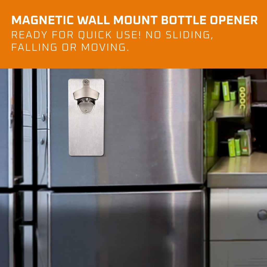 Bottle Opener Wall Mounted - Strong Magnetic with Zinc Alloy Wine Opener and Cap Catcher - Stainless Steel Manual Can Opener in Wood Texture Design for Indoor or Outdoor - 8Lx3.2Hx1W Inches