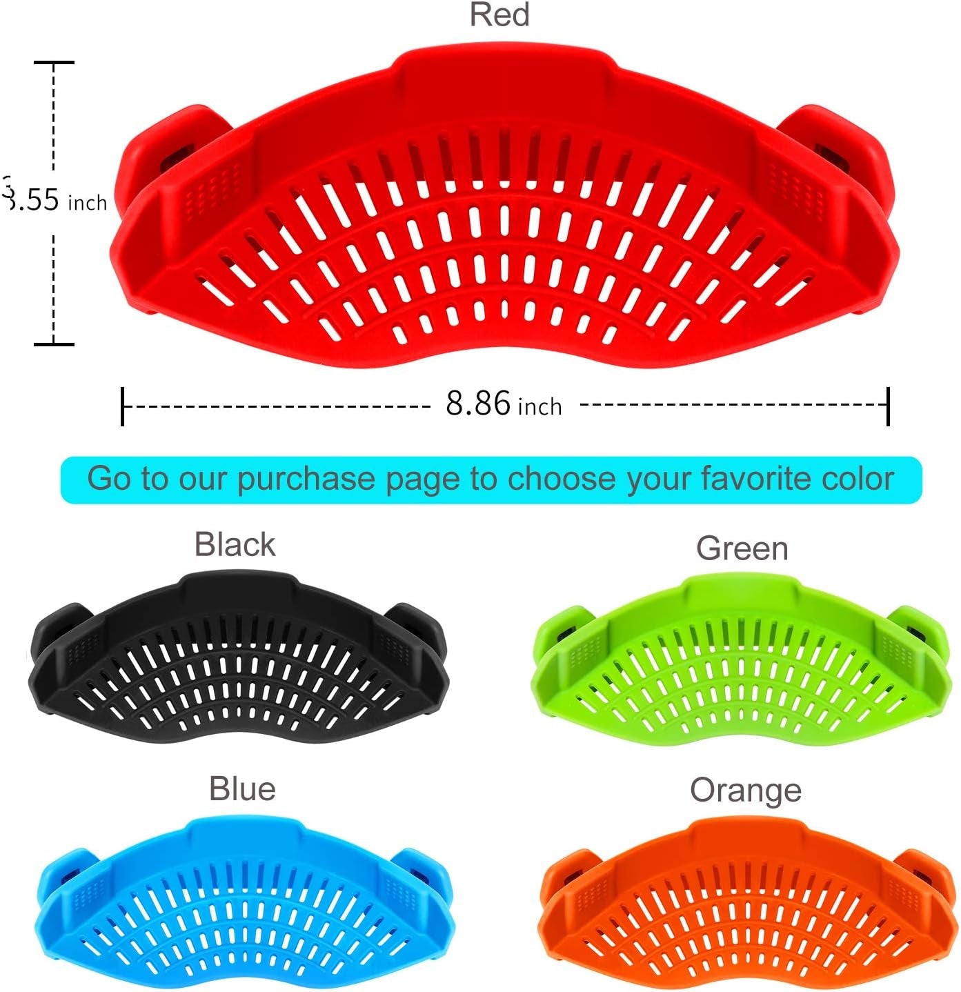 Clip on Strainer Silicone for All Pots and Pans,  Pasta Strainer Clip on Food Strainer for Meat Vegetables Fruit Silicone Kitchen Colander