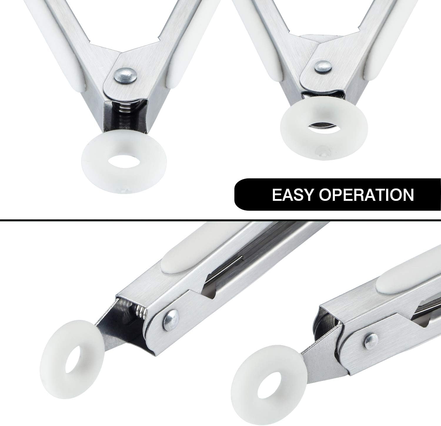 Kitchen Food Tongs - 7" Mini Silicone Serving Tongs for Appetizers - Set of 3 (Black White Gray)