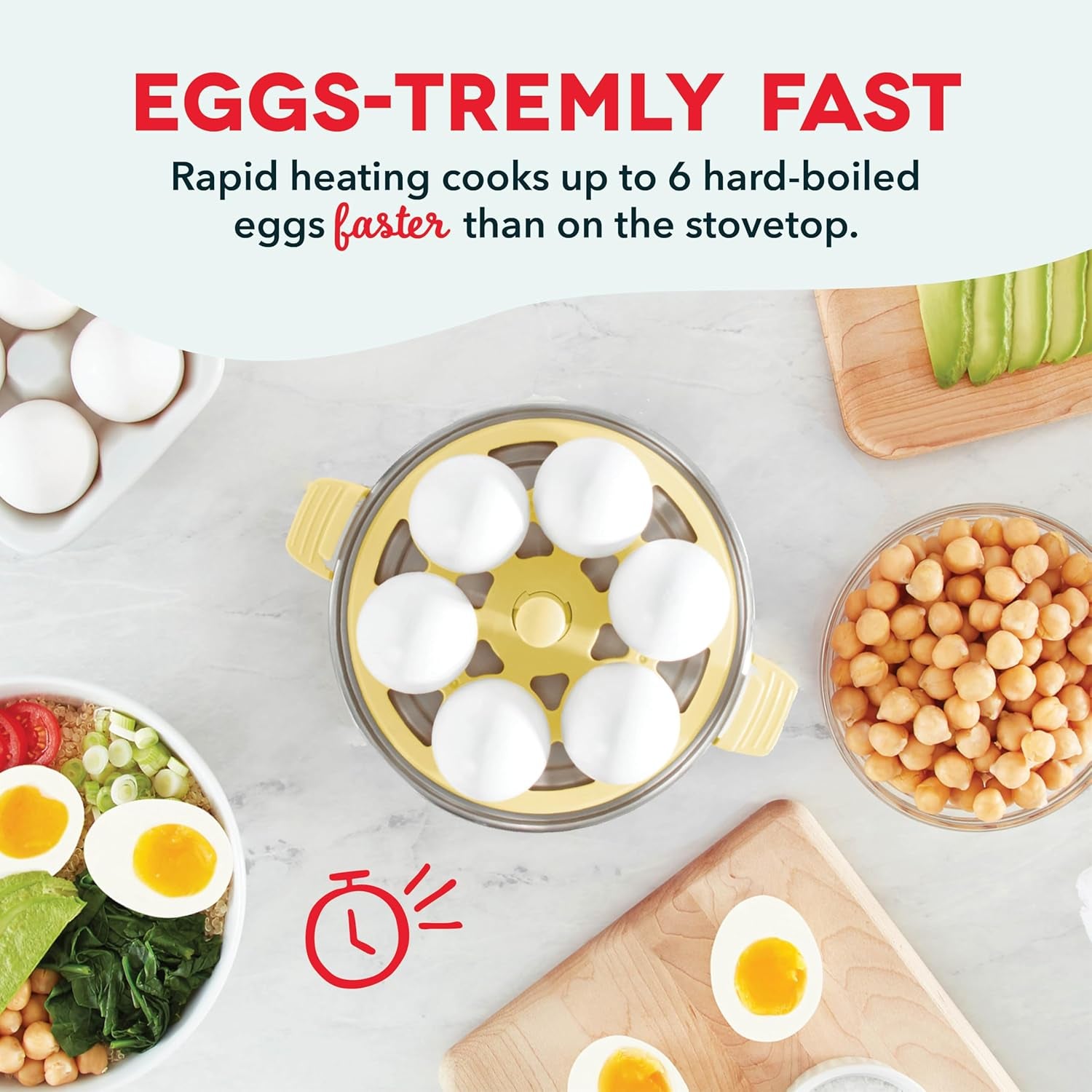 Rapid Egg Cooker: 6 Egg Capacity Electric Egg Cooker for Hard Boiled Eggs, Poached Eggs, Scrambled Eggs, or Omelets with Auto Shut off Feature - Yellow