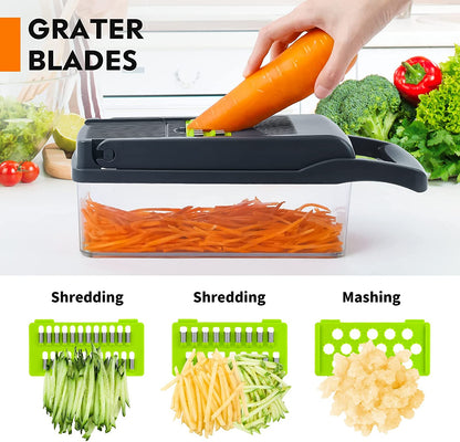 Vegetable Chopper, Pro Onion Chopper, 14 in 1Multifunctional Food Chopper, Kitchen Vegetable Slicer Dicer Cutter,Veggie Chopper with 8 Blades,Carrot and Garlic Chopper with Container (Gray)