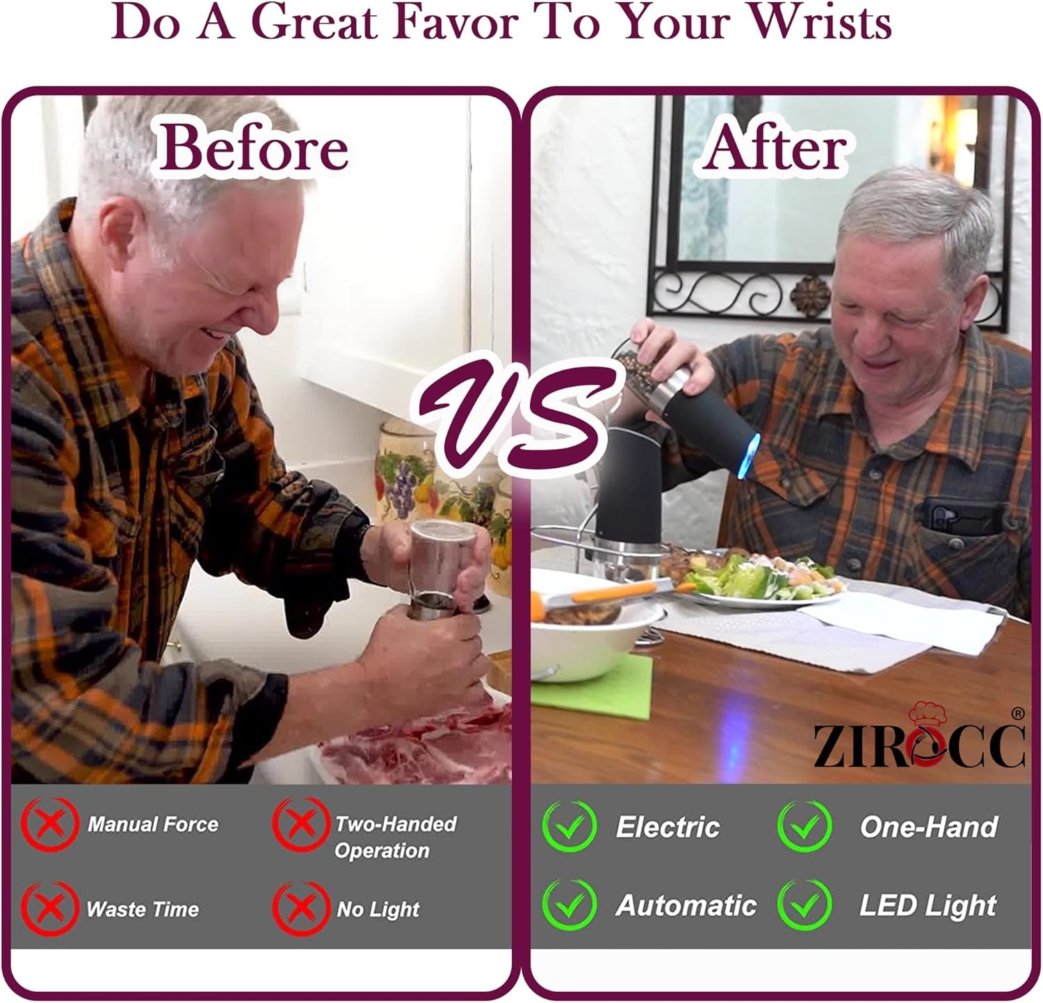 (2 Pack) Gravity Electric Salt and Pepper Grinder Set Battery Operated One Hand Automatic Operation, Adjustable Coarseness Mill Grinders Shakers LED Light, Kitchen Gadgets Gifts-Black