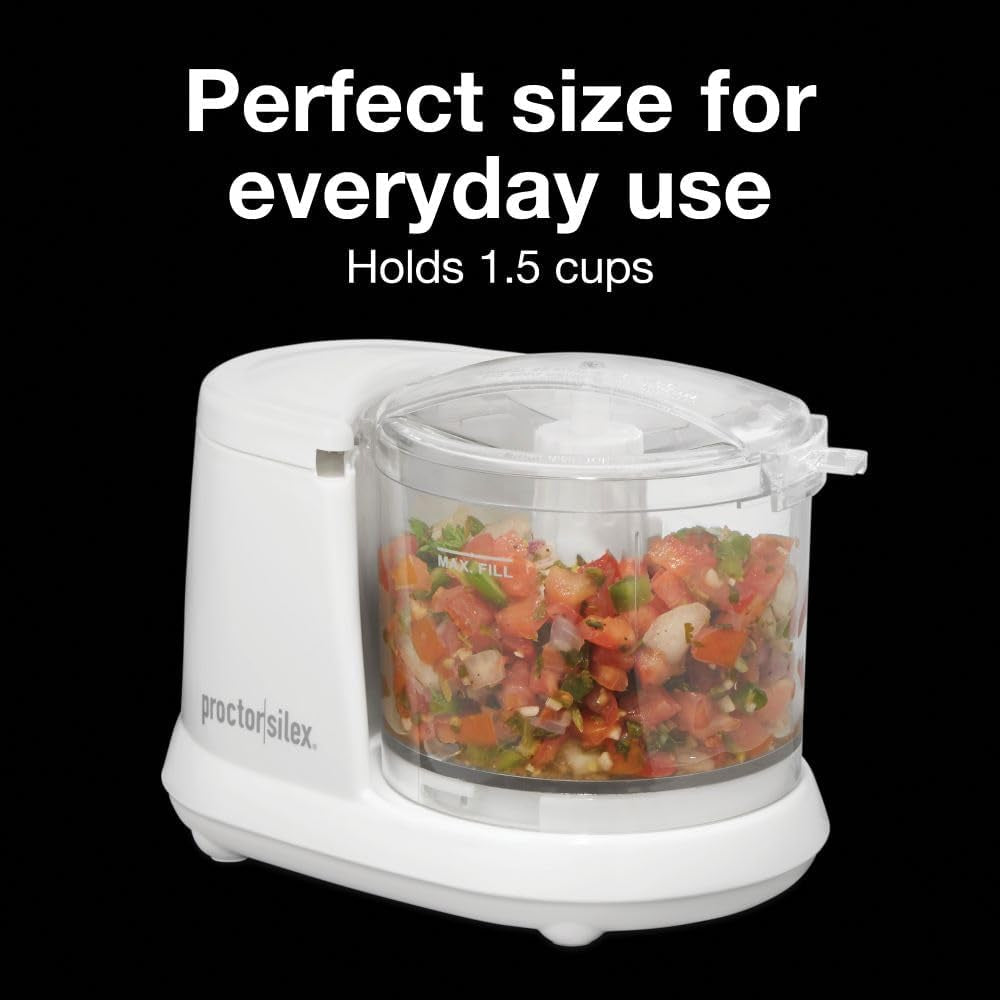 Durable Electric Vegetable Chopper & Mini Food Processor for Chopping, Puree & Emulsify, 1.5 Cup, White