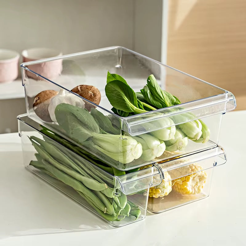 Refrigerator Organizer Bin Fridge Egg Storage Box Clear Fridge Organizer Containers Freezer Pantry Cabinet Kitchen Organizer