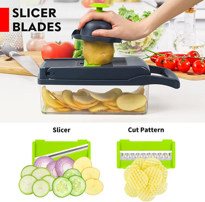 Vegetable Chopper, Pro Onion Chopper, 14 in 1Multifunctional Food Chopper, Kitchen Vegetable Slicer Dicer Cutter,Veggie Chopper with 8 Blades,Carrot and Garlic Chopper with Container (Gray)