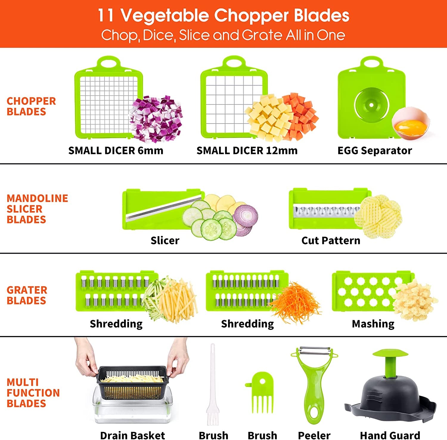 Vegetable Chopper, Pro Onion Chopper, 14 in 1Multifunctional Food Chopper, Kitchen Vegetable Slicer Dicer Cutter,Veggie Chopper with 8 Blades,Carrot and Garlic Chopper with Container (Gray)