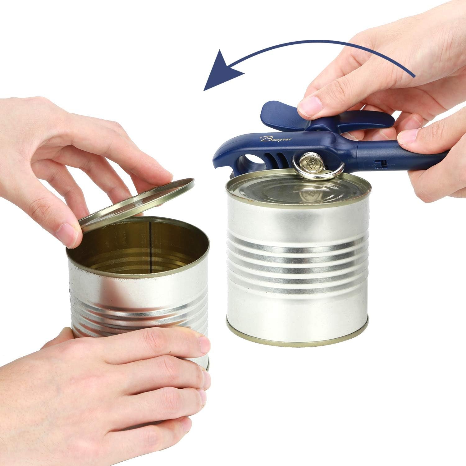 Home Kitchen Restaurant Safety Bottle Jar Wine Manual Can Opener& Professional 4-In-1 Can Opener Keeps Smooth Edges. with a Corkscrew Folded in the Lever. Best Gadget for Kitchen Use (Blue)