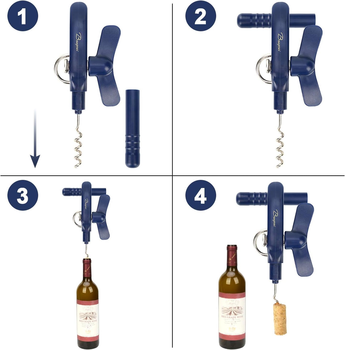 Home Kitchen Restaurant Safety Bottle Jar Wine Manual Can Opener& Professional 4-In-1 Can Opener Keeps Smooth Edges. with a Corkscrew Folded in the Lever. Best Gadget for Kitchen Use (Blue)