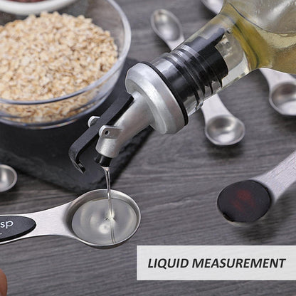 Magnetic Measuring Spoons Set Stainless Steel Dual Sided Measuring for Dry and Liquid Ingredients Set of 8 (Black)