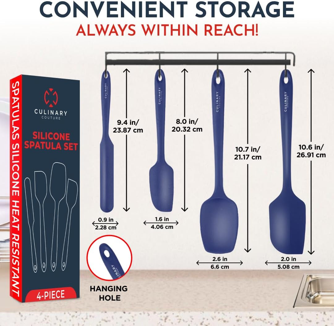4-Piece Blue Baking Spatula Set - Rubber Spatulas Silicone Heat Resistant up to 428°F, Bpa-Free - Spatula Set for Nonstick Cookware - Silicone Baking Utensils