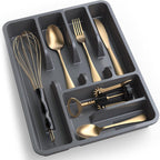 Flatware Drawer Organizer, 11.4" X 15" Silverware Organizer, 6 Compartments, Heavy-Duty, Cutlery Drawer Trays for Kitchen Utensils, Dining Room, Living Room, Medium, Dark Grey