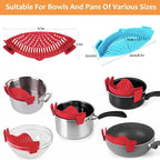 2 Pcs Clip on Strainers, Pot Strainer for Pasta Meat Vegetables Fruit, Silicone Strainer - Fit All Pots and Bowls.