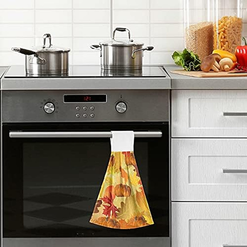 Pumpkins Hand Towels for Bathroom Fall Kitchen Towel with Hanging Loop 2 Pack Thanksgiving Gift Soft Microfiber Coral Velvet Tie Towel Decor Oven Absorbent Washcloth