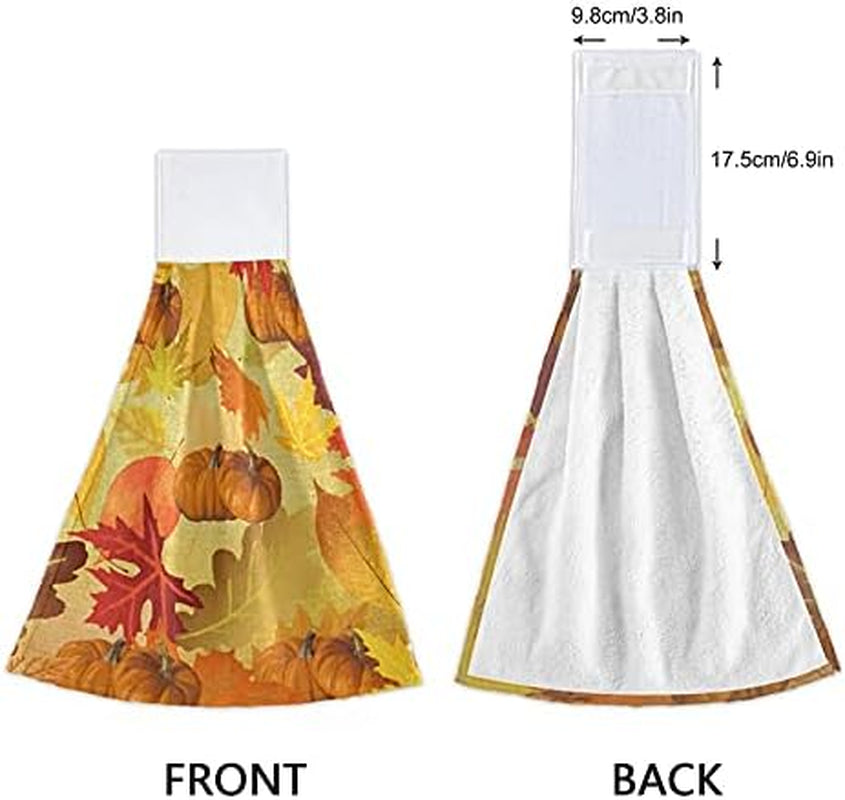 Pumpkins Hand Towels for Bathroom Fall Kitchen Towel with Hanging Loop 2 Pack Thanksgiving Gift Soft Microfiber Coral Velvet Tie Towel Decor Oven Absorbent Washcloth