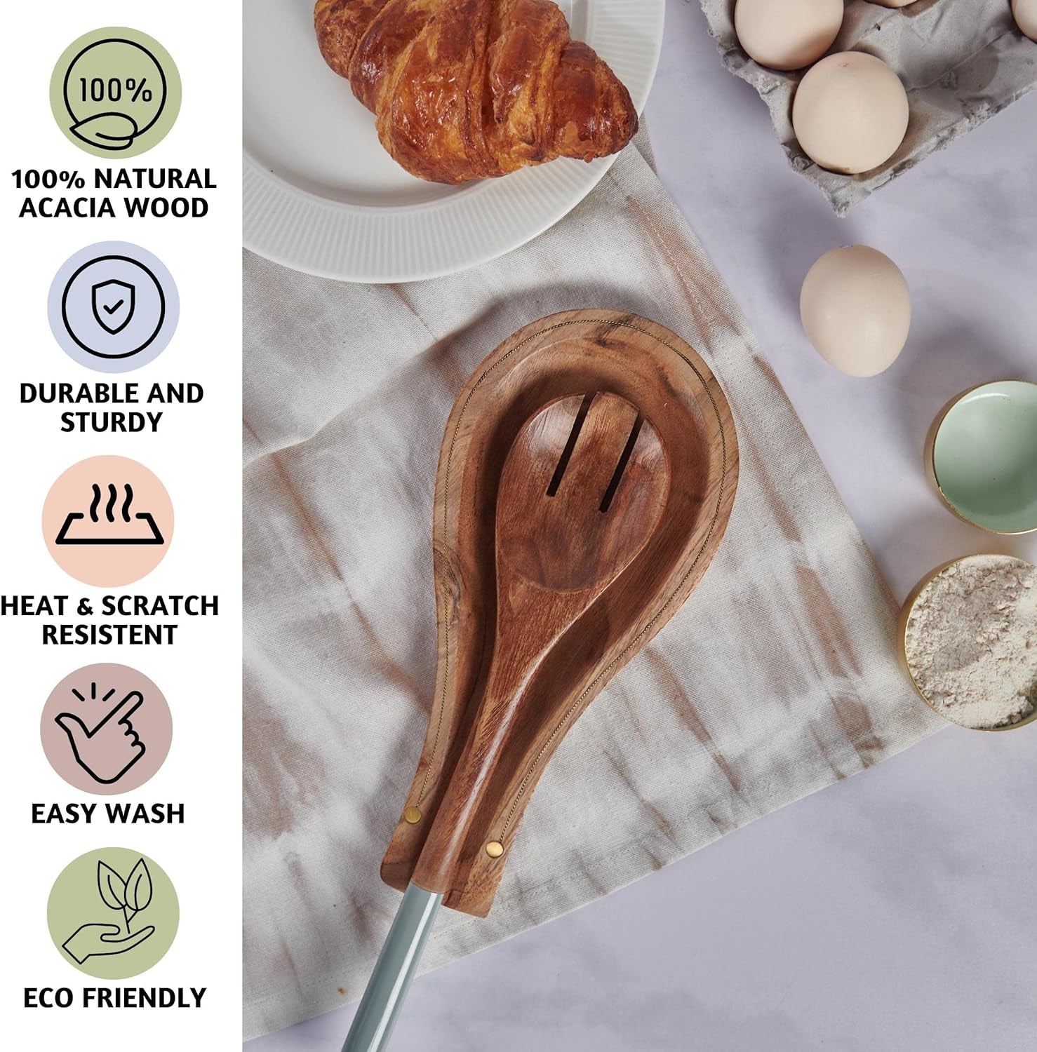 Wooden Spoons for Cooking | 12" Premium Acacia Wooden Utensil Set of 5 - Smooth Finish, Soft Comfort Cooking Utensils Set for Kitchen, Gifts | Non Stick Wooden Cooking Utensils Set of 5