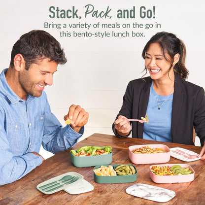 Classic - Adult Bento Box, Stackable 3-Compartment Lunch Box with Removable Utensil Set and Sealing Strap, Bpa-Free, Food Container Ideal for Meal Prep, Work, and on the Go (Khaki Green)