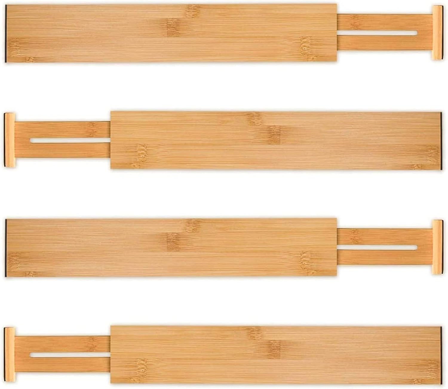 4 Pcs Bamboo Kitchen Drawer Dividers Large, Adjustable Drawer Organizers, Spring Loaded, Works in Kitchen, Dresser, Bathroom, Bedroom, Drawer, Desk