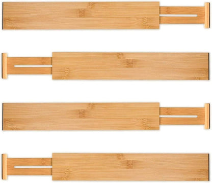 4 Pcs Bamboo Kitchen Drawer Dividers Large, Adjustable Drawer Organizers, Spring Loaded, Works in Kitchen, Dresser, Bathroom, Bedroom, Drawer, Desk