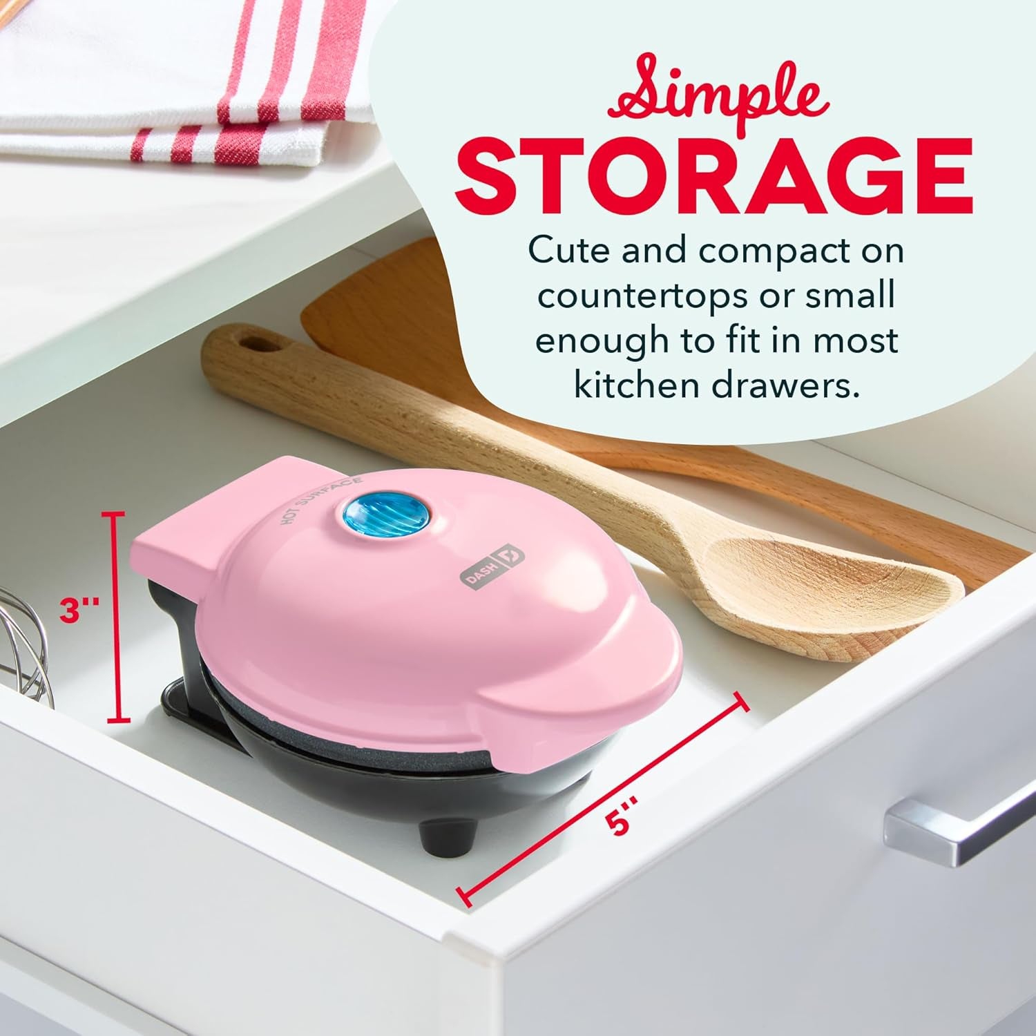 Mini Maker for Individual Waffles, Hash Browns, Keto Chaffles with Easy to Clean, Non-Stick Surfaces, 4 Inch, Pink
