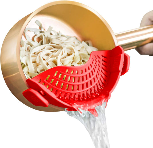 Clip on Strainer Silicone for All Pots and Pans,  Pasta Strainer Clip on Food Strainer for Meat Vegetables Fruit Silicone Kitchen Colander