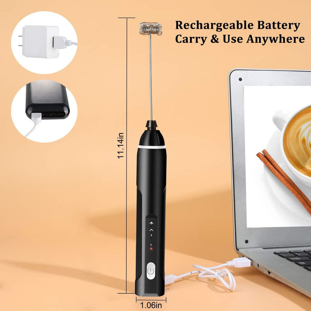 Milk Frother Handheld, 3-Speed USB Rechargeable Electric Coffee Milk Frother, Foam Maker for Latte Cappuccino, Double Whisk Drink Mixer for Frappe Hot Chocolate Cream & Bulletproof Coffee