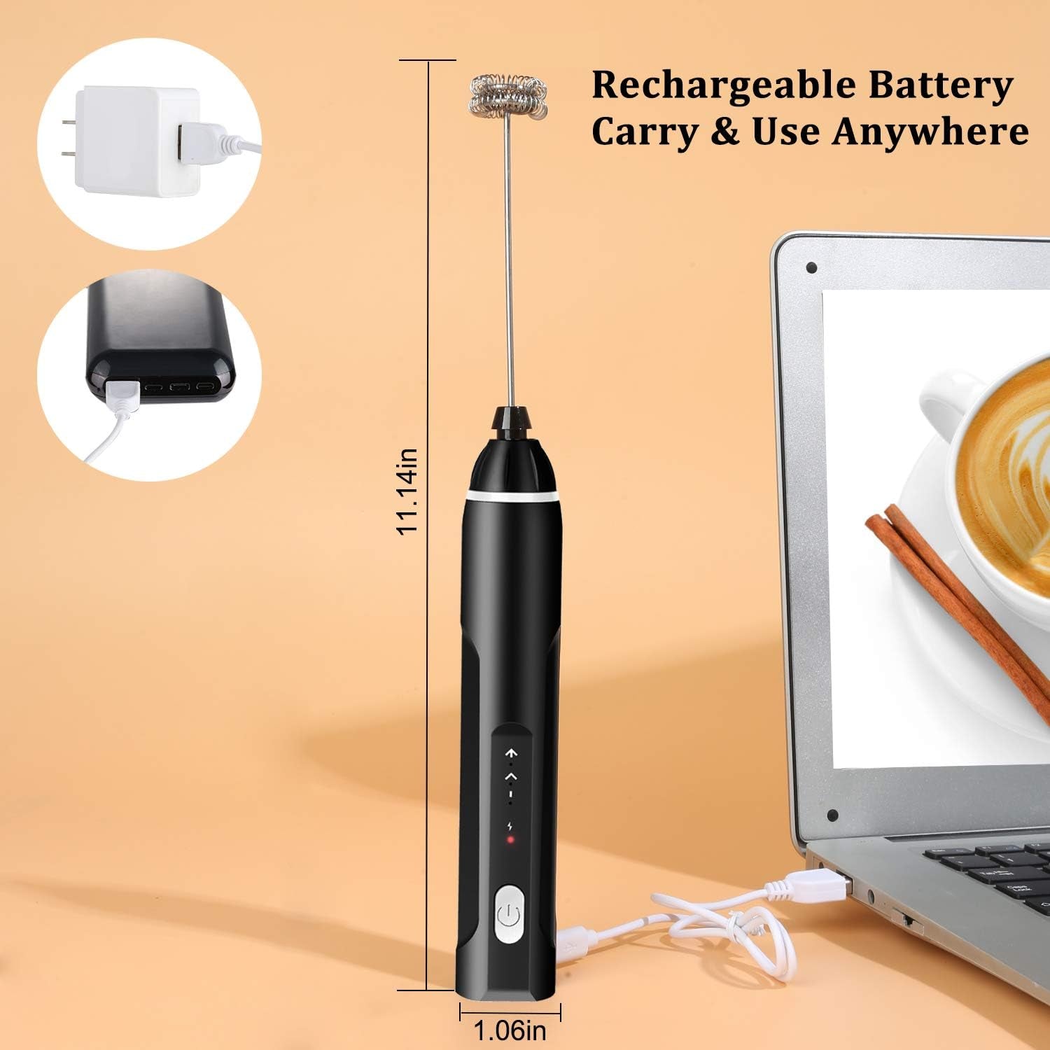 Milk Frother Handheld, 3-Speed USB Rechargeable Electric Coffee Milk Frother, Foam Maker for Latte Cappuccino, Double Whisk Drink Mixer for Frappe Hot Chocolate Cream & Bulletproof Coffee