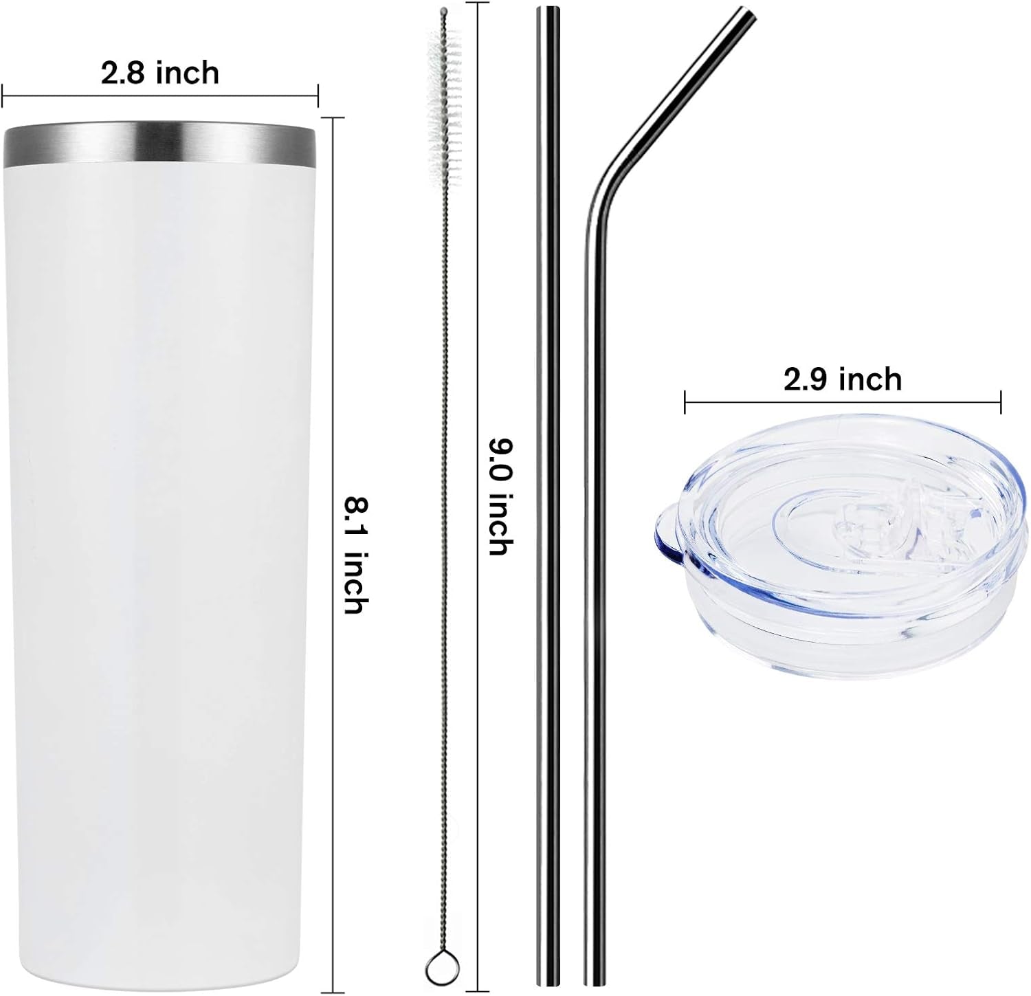 20Oz Stainless Steel Skinny Tumbler with Straw, 8 Pack Skinny Travel Tumbler with Lid, Double Wall Vacuum Insulated Tumbler for Hot & Cold Drinks (Assorted Color, 8)