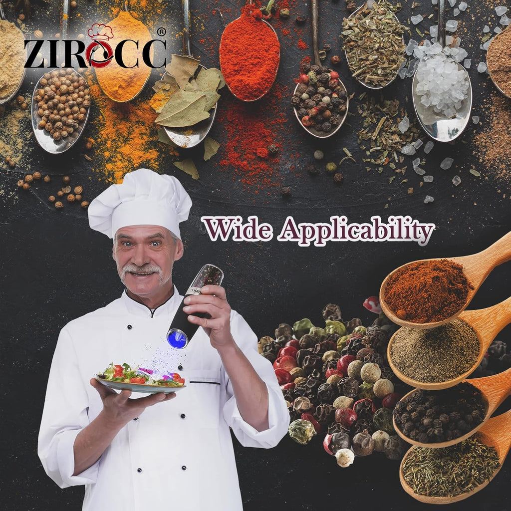 (2 Pack) Gravity Electric Salt and Pepper Grinder Set Battery Operated One Hand Automatic Operation, Adjustable Coarseness Mill Grinders Shakers LED Light, Kitchen Gadgets Gifts-Black