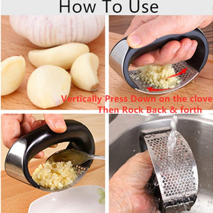 Garlic Press Rocker Stainless Steel, Garlic Mincer Garlic Chopper Garlic Presser Clove Crusher Masher Mincing Kitchen Pounding Tool