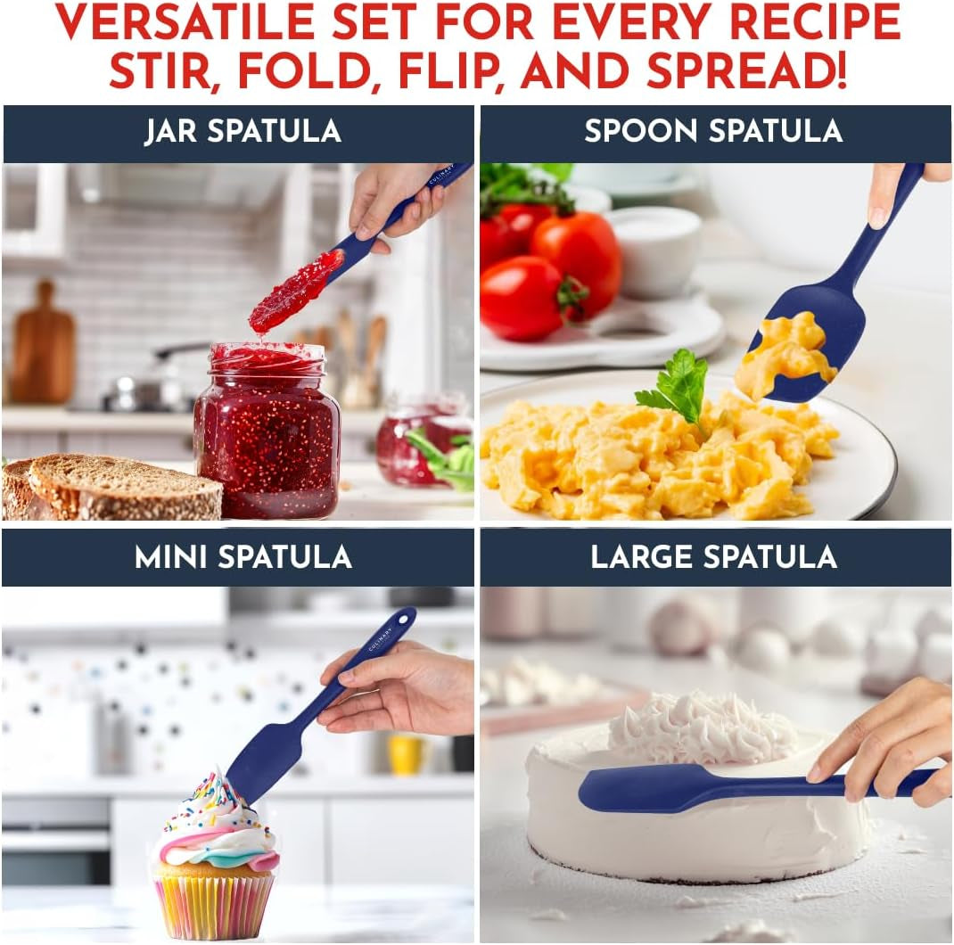 4-Piece Blue Baking Spatula Set - Rubber Spatulas Silicone Heat Resistant up to 428°F, Bpa-Free - Spatula Set for Nonstick Cookware - Silicone Baking Utensils
