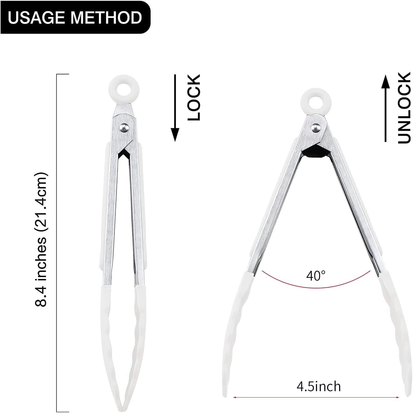 Kitchen Food Tongs - 7" Mini Silicone Serving Tongs for Appetizers - Set of 3 (Black White Gray)