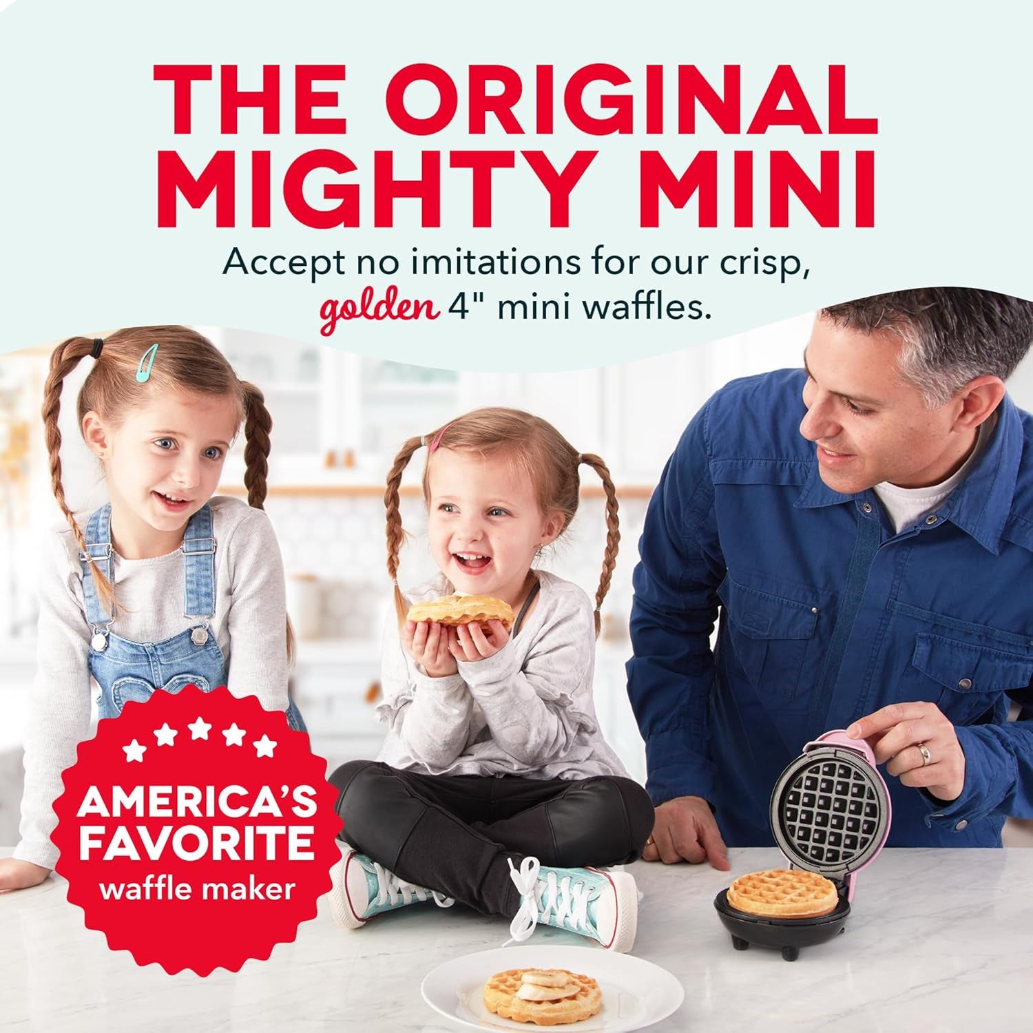 Mini Maker for Individual Waffles, Hash Browns, Keto Chaffles with Easy to Clean, Non-Stick Surfaces, 4 Inch, Pink