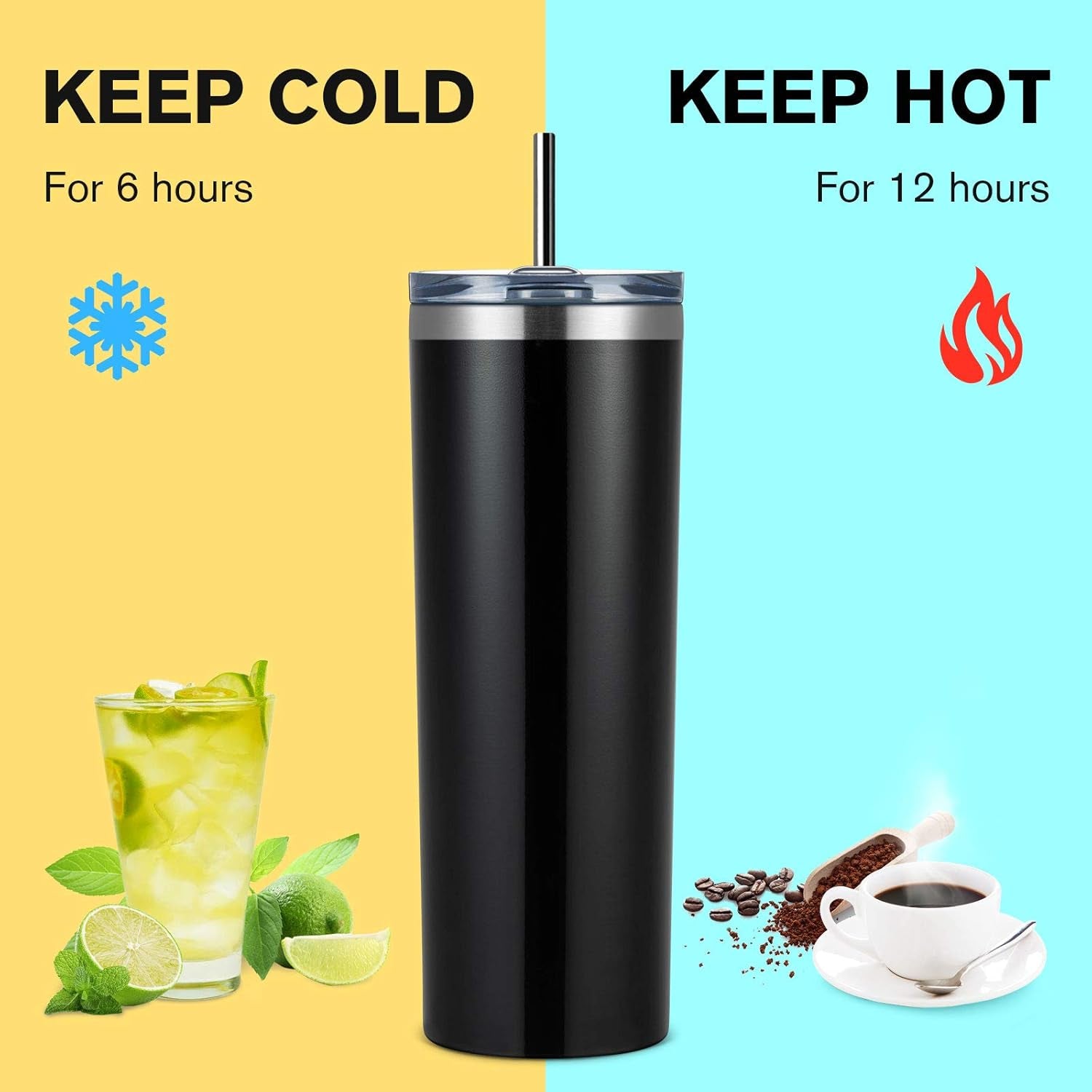 20Oz Stainless Steel Skinny Tumbler with Straw, 8 Pack Skinny Travel Tumbler with Lid, Double Wall Vacuum Insulated Tumbler for Hot & Cold Drinks (Assorted Color, 8)