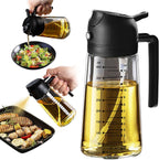 16Oz/470Ml Glass Olive Oil Sprayer for Cooking – 2 in 1 Olive Oil Dispenser Bottle for Kitchen Gadgets and Air Fryer Accessories, Salad, BBQ - Black