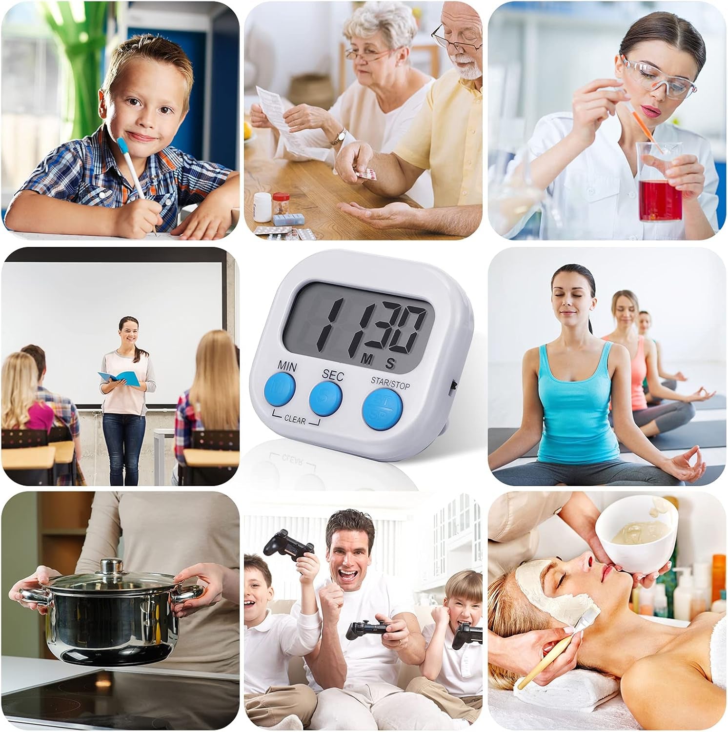 Large Classroom Timers Stopwatch Magnetic Kitchen Digital Timer Electronic Countdown Multi Function Loud Alarm Stopwatch for Cooking Sports Game Study Work Exercise Oven(6 Colors,6 Pieces)