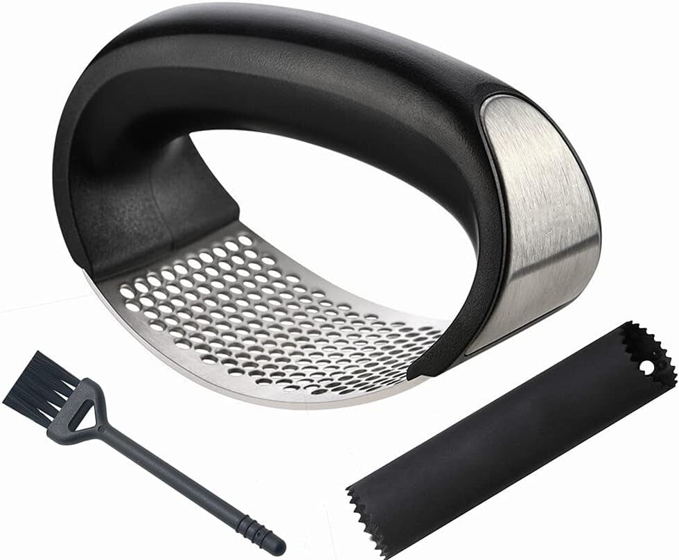 Garlic Press Rocker Stainless Steel, Garlic Mincer Garlic Chopper Garlic Presser Clove Crusher Masher Mincing Kitchen Pounding Tool