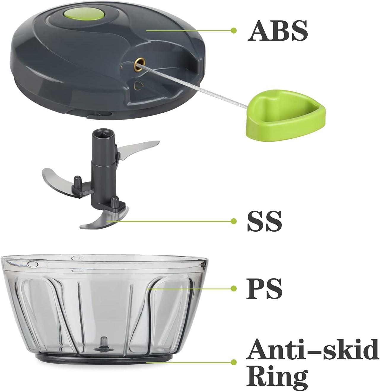 Manual Food Chopper Vegetable Cutter, Hand String Vegetable Chopper Onions Cutter for Vegetable Fruits Nuts BPA Free Food Safe Material, 550Ml Gray