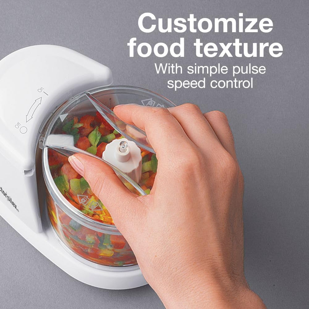 Durable Electric Vegetable Chopper & Mini Food Processor for Chopping, Puree & Emulsify, 1.5 Cup, White