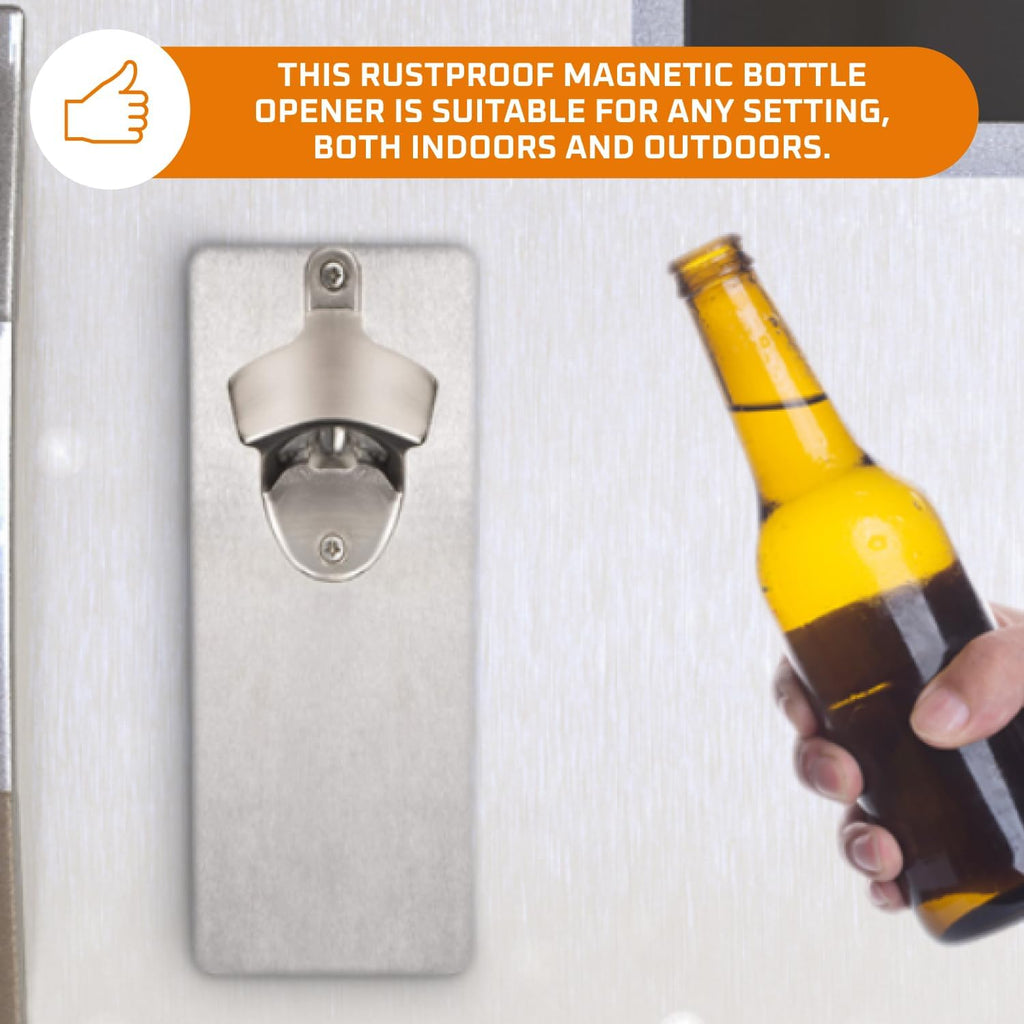 Bottle Opener Wall Mounted - Strong Magnetic with Zinc Alloy Wine Opener and Cap Catcher - Stainless Steel Manual Can Opener in Wood Texture Design for Indoor or Outdoor - 8Lx3.2Hx1W Inches