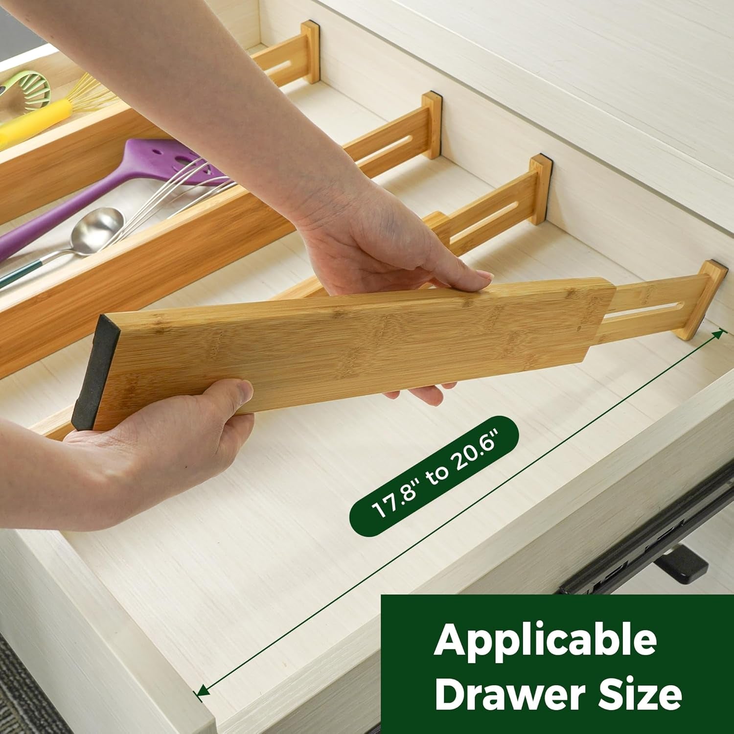 4 Pcs Bamboo Kitchen Drawer Dividers Large, Adjustable Drawer Organizers, Spring Loaded, Works in Kitchen, Dresser, Bathroom, Bedroom, Drawer, Desk