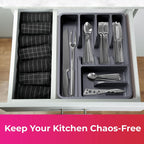Flatware Drawer Organizer, 11.4" X 15" Silverware Organizer, 6 Compartments, Heavy-Duty, Cutlery Drawer Trays for Kitchen Utensils, Dining Room, Living Room, Medium, Dark Grey